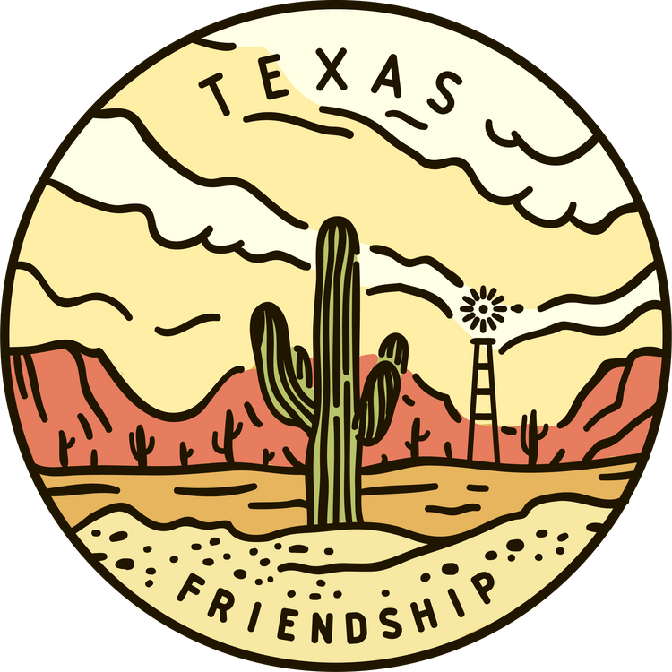 Vintage vector round label. Texas. Desert Cactus.